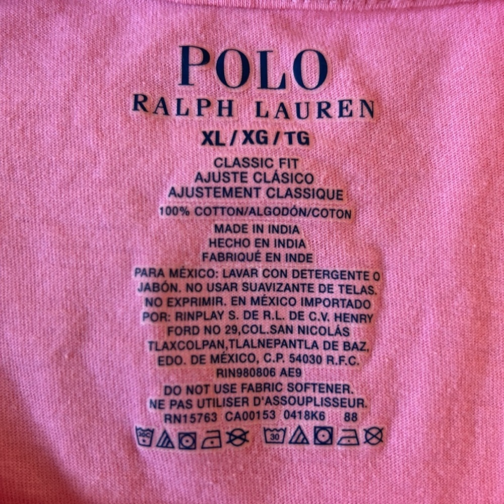 Polo Ralph Lauren Pink T-Shirt with Unusual Bottom hem Logo Size XL - Picture 5 of 5